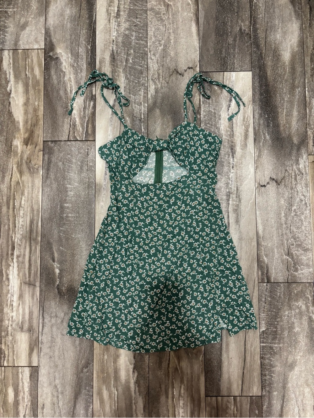 ZAFUL Floral Tie-String Sleeveless Mini Dress Green Sz S